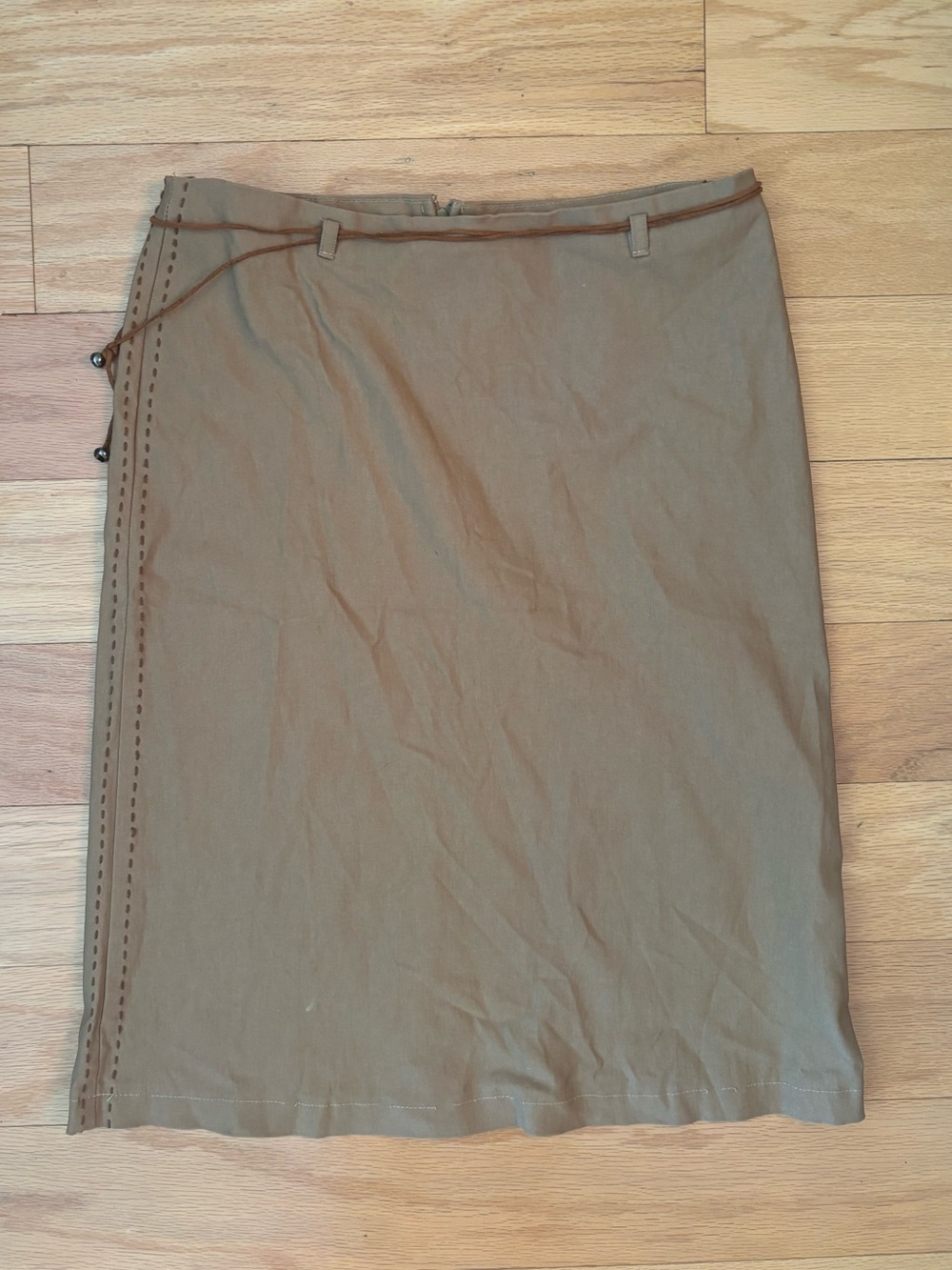 khaki brown midi skirt